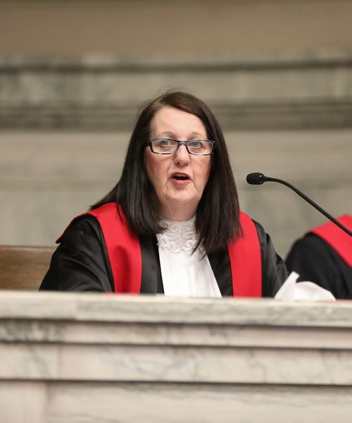 RUTH BONNEVILLE / WINNIPEG FREE PRESS 

LOCAL - Judges, swearing-in ceremony. 

Photo of Chief Judge of Manitoba The Honourable Margaret Wiebe  making her  remarks at the swearing-in ceremony at the Law Courts Complex, on Friday. 



May 17, 2019
