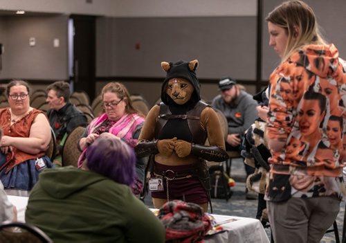 SASHA SEFTER / WINNIPEG FREE PRESS
Michelle Milka shows off her Khajiit cosplay from the popular video game The Elder Scrolls during the masquerade judging at the 36th annual KeyCon, Manitoba's largest and longest running science fiction and fantasy convention.
190518 - Saturday, May 18, 2019.