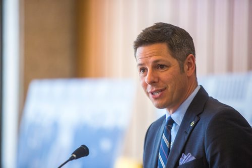 MIKAELA MACKENZIE / WINNIPEG FREE PRESS
Mayor Brian Bowman speaks before the contents of a time capsule placed within the Public Safety Building on November 30, 1965 are opened at city hall in Winnipeg on Tuesday, May 21, 2019. For Aldo Santin story.
Winnipeg Free Press 2019.