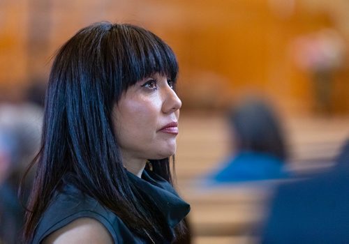 SASHA SEFTER / WINNIPEG FREE PRESS
Recently nominated federal NDP candidate for Winnipeg Center Leah Gazan prepares to speak at a public rally titled Wiiji Bimosendiwin "walking together" hosted by the Encounter Life Fellowship in the Central River Heights Neighbourhood.
190521 - Tuesday, May 21, 2019.