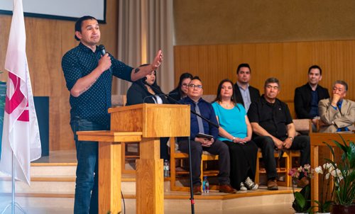 SASHA SEFTER / WINNIPEG FREE PRESS
Leader of the Manitoba NDP Wab Kinew speaks about the importance of Bill C-262 during a public rally titled Wiiji Bimosendiwin "walking together" hosted by the Encounter Life Fellowship in the Central River Heights Neighbourhood.
190521 - Tuesday, May 21, 2019.