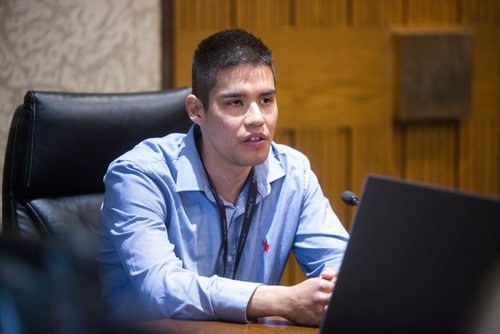 MIKAELA MACKENZIE / WINNIPEG FREE PRESS
Gregory Ducharme, father of the girl that was attacked, speaks in opposition to an appeal of an extremely dangerous dog designation at City Hall in Winnipeg on Wednesday, May 22, 2019. For Ryan Thorpe story.
Winnipeg Free Press 2019.