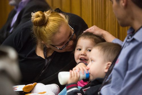 MIKAELA MACKENZIE / WINNIPEG FREE PRESS
Lolanda Ducharme (left), Lovelly Ducharme, Gregory junior Ducharme, and Gregory Ducharme wait for an appeal, which will decide the fate of two dogs that attacked five-year-old Semiah, to start at City Hall in Winnipeg on Wednesday, May 22, 2019. For Ryan Thorpe story.
Winnipeg Free Press 2019.
