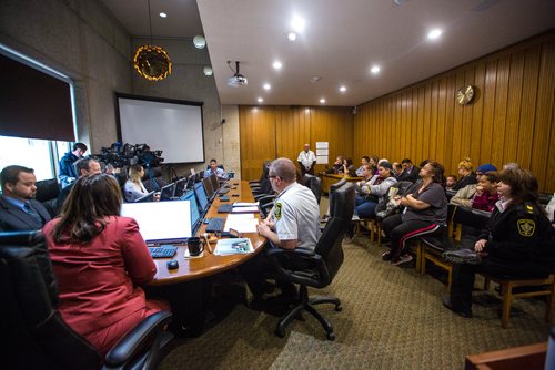 MIKAELA MACKENZIE / WINNIPEG FREE PRESS
Gregory Ducharme, father of the girl that was attacked, speaks in opposition to an appeal of an extremely dangerous dog designation at City Hall in Winnipeg on Wednesday, May 22, 2019. For Ryan Thorpe story.
Winnipeg Free Press 2019.