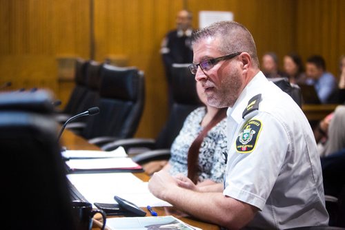 MIKAELA MACKENZIE / WINNIPEG FREE PRESS
City animal services chief operating officer Leland Gordon speaks at an extremely dangerous dog designation appeal at City Hall in Winnipeg on Wednesday, May 22, 2019. For Ryan Thorpe story.
Winnipeg Free Press 2019.
