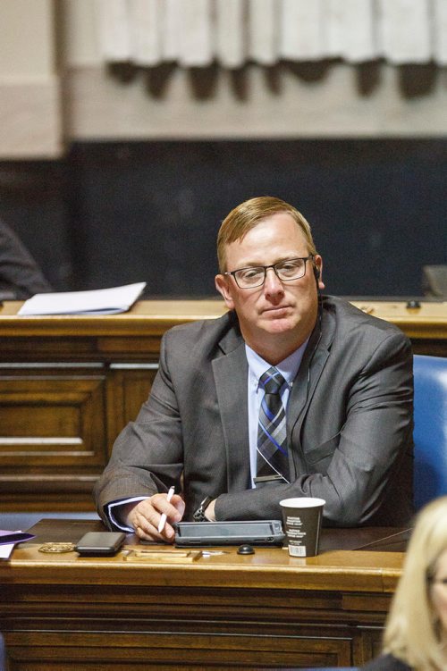 MIKE DEAL / WINNIPEG FREE PRESS
Tory backbencher and Interlake MLA Derek Johnson, who sits on the Treasury Board and is a legislative assistant to the infrastructure minister
190522 - Wednesday, May 22, 2019.