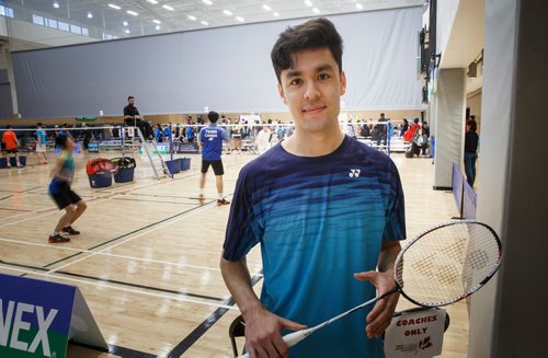 MIKE DEAL / WINNIPEG FREE PRESS
Félix Tessier a badminton player who plays out of the Winnipeg Winter Club in the 2019 Junior/U23 National Badminton Championships at the Sport for Life Centre.
190522 - Wednesday, May 22, 2019.