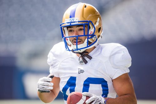 MIKAELA MACKENZIE / WINNIPEG FREE PRESS
Running back John Santiago at Bombers practice at Investors Group Field in Winnipeg on Thursday, May 23, 2019. For Mike Sawatzky story.
Winnipeg Free Press 2019.