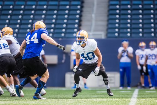 MIKAELA MACKENZIE / WINNIPEG FREE PRESS
Running back John Santiago at Bombers practice at Investors Group Field in Winnipeg on Thursday, May 23, 2019. For Mike Sawatzky story.
Winnipeg Free Press 2019.