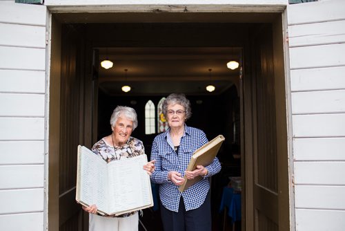 MIKAELA MACKENZIE / WINNIPEG FREE PRESS
Margaret Steele (left) and Rosalie Gill, who found records of over 2,800 miscarried or stillborn babies in a lost register book, pose for a portrait at the St. James Anglican Church in Winnipeg on Wednesday, May 22, 2019. They are planning a memorial garden for the infants. For Brenda Suderman story.
Winnipeg Free Press 2019.