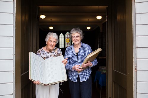 MIKAELA MACKENZIE / WINNIPEG FREE PRESS
Margaret Steele (left) and Rosalie Gill, who found records of over 2,800 miscarried or stillborn babies in a lost register book, pose for a portrait at the St. James Anglican Church in Winnipeg on Wednesday, May 22, 2019. They are planning a memorial garden for the infants. For Brenda Suderman story.
Winnipeg Free Press 2019.