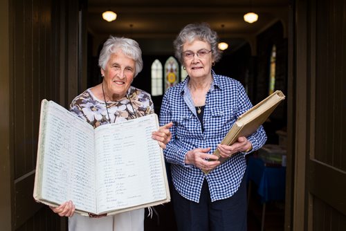 MIKAELA MACKENZIE / WINNIPEG FREE PRESS
Margaret Steele (left) and Rosalie Gill, who found records of over 2,800 miscarried or stillborn babies in a lost register book, pose for a portrait at the St. James Anglican Church in Winnipeg on Wednesday, May 22, 2019. They are planning a memorial garden for the infants. For Brenda Suderman story.
Winnipeg Free Press 2019.