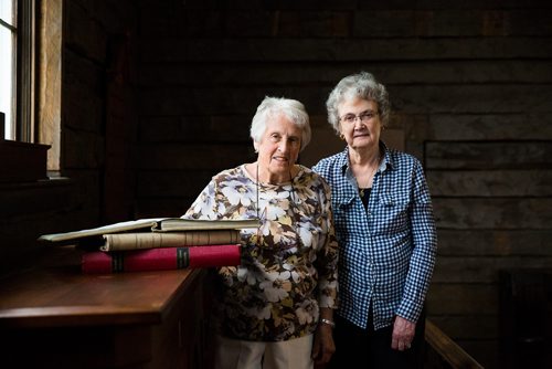 MIKAELA MACKENZIE / WINNIPEG FREE PRESS
Margaret Steele (left) and Rosalie Gill, who found records of over 2,800 miscarried or stillborn babies in a lost register book, pose for a portrait at the St. James Anglican Church in Winnipeg on Wednesday, May 22, 2019. They are planning a memorial garden for the infants. For Brenda Suderman story.
Winnipeg Free Press 2019.