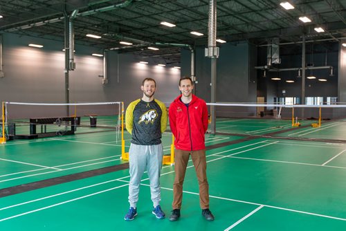 SASHA SEFTER / WINNIPEG FREE PRESS
Badminton Manitoba Provincial Coach Justin Friesen (left) and Executive Director Ryan Giesbrecht stand inside their new dedicated badminton facility Prairie Badminton which will open on June 1, 2019.
190523 - Thursday, May 23, 2019.