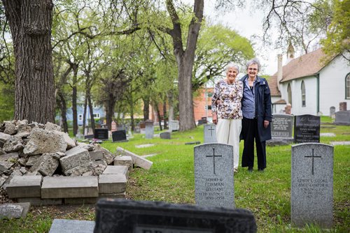 MIKAELA MACKENZIE / WINNIPEG FREE PRESS
Margaret Steele (left) and Rosalie Gill, who found records of over 2,800 miscarried or stillborn babies in a lost register book, pose for a portrait at the St. James Anglican Church in Winnipeg on Wednesday, May 22, 2019. They are planning a memorial garden in this area of the cemetery for the infants. For Brenda Suderman story.
Winnipeg Free Press 2019.