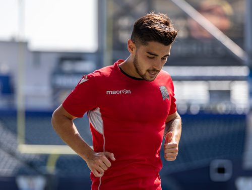 SASHA SEFTER / WINNIPEG FREE PRESS
Valour FC Midfielder Dylan Sacramento (7) runs through drills during a team practice on Investors Group Field.
190523 - Thursday, May 23, 2019.