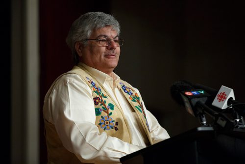 MIKE DEAL / WINNIPEG FREE PRESS
Minister John Fleury, Responsible for Community Pastures, MMF, speaks during the official opening of the new exhibit at the Manitoba Museum.
The Manitoba Museum opens its exhibition devoted to the tragic story of Ste. Madeleine - a story depicting the displacement of hundreds of Métis people in Manitoba Friday morning. Among the attendees were Elder George Fleury who was four-years-old when his family was forced from their home in Ste. Madeleine, MB.
190524 - Friday, May 24, 2019.