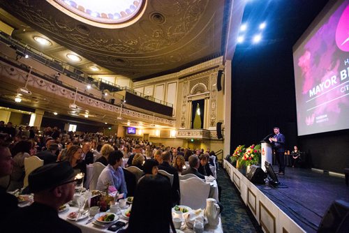 MIKAELA MACKENZIE / WINNIPEG FREE PRESS
Mayor Brian Bowman speaks at the 2019 Winnipeg Tourism Awards of Distinction at the Metropolitan Entertainment Centre in Winnipeg on Tuesday, May 28, 2019.  For Caitlyn Gowriluk story.
Winnipeg Free Press 2019.