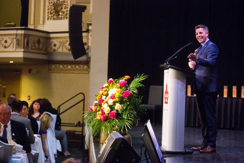 MIKAELA MACKENZIE / WINNIPEG FREE PRESS
Mayor Brian Bowman speaks at the 2019 Winnipeg Tourism Awards of Distinction at the Metropolitan Entertainment Centre in Winnipeg on Tuesday, May 28, 2019.  For Caitlyn Gowriluk story.
Winnipeg Free Press 2019.