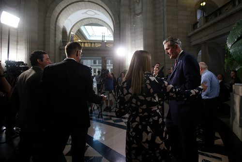 JOHN WOODS / WINNIPEG FREE PRESS
Premier Brian Pallister leaves after talking to media about the Planning, Zoning and Permitting in Manitoba report which was release today at the legislature in Winnipeg Tuesday, May 28, 2019.

Reporter: ?