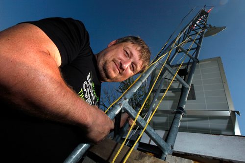 PHIL HOSSACK / WINNIPEG FREE PRESS - Ham Radio enthusiast Bill Fleury poses with the antenna on his East Kildonan "Ham Shack". See Dave Sanderson's story. - May 28, 2019.