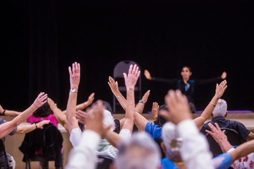 MIKAELA MACKENZIE / WINNIPEG FREE PRESS
Yoga at the Sharing Circle of Wellness class, where seniors meet weekly for yoga, wellness topics, and lunch, at the Hindu Temple on St. Anne's Road in Winnipeg on Tuesday, May 28, 2019.  For Brenda Suderman story.
Winnipeg Free Press 2019.