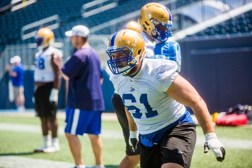 MIKAELA MACKENZIE / WINNIPEG FREE PRESS
Offensive lineman Drew Desjarlais at Bombers practice at Investors Group Field in Winnipeg on Wednesday, May 29, 2019.  For Mike Sawatzky story.
Winnipeg Free Press 2019.