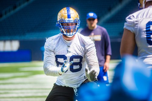 MIKAELA MACKENZIE / WINNIPEG FREE PRESS
Offensive lineman Geoff Gray at Bombers practice at Investors Group Field in Winnipeg on Wednesday, May 29, 2019.  For Mike Sawatzky story.
Winnipeg Free Press 2019.