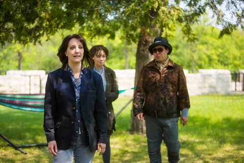 MIKAELA MACKENZIE / WINNIPEG FREE PRESS
Heather Russel-Smith (playing Hamlet, left), Melissa Langdon (playing Guildenstern), and Daniel Chen (playing Rosencrantz) act out a scene at a preview of Shakespeare in the Ruins at the Trappist Monastery Provincial Heritage Park in Winnipeg on Wednesday, May 29, 2019.  
Winnipeg Free Press 2019.