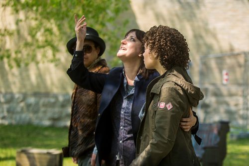 MIKAELA MACKENZIE / WINNIPEG FREE PRESS
Heather Russel-Smith (playing Hamlet) acts out a scene with Daniel Chen (playing Rosencrantz, left) and Melissa Langdon (playing Guildenstern) at a preview of Shakespeare in the Ruins at the Trappist Monastery Provincial Heritage Park in Winnipeg on Wednesday, May 29, 2019.  
Winnipeg Free Press 2019.