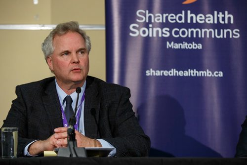 MIKE DEAL / WINNIPEG FREE PRESS
Brock Wright, chief executive officer and provincial lead of health services along with other representatives from the Winnipeg Regional Health Authority, Shared Health and the Concordia Hospital announce that the Concordia Hospitals emergency department will be converted to an urgent care centre June 3, about three weeks earlier than initially planned. 
190529 - Wednesday, May 29, 2019.