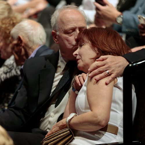 PHIL HOSSACK / WINNIPEG FREE PRESS -  MTC Artistic Director Steven Schipper and his wife Terri Cherniak share an intimate moment before the house lights go down Wednesday at his Gala Farewell at the Royal Manitoba Theatre Centre. See story. - May 29, 2019, 2019.