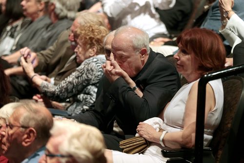 PHIL HOSSACK / WINNIPEG FREE PRESS -  MTC Artistic Director Steven Schipper kisses his wife Terri Cherniak's hand before the house lights go down Wednesday at his Gala Farewell at the Royal Manitoba Theatre Centre. See story. - May 29, 2019, 2019.
