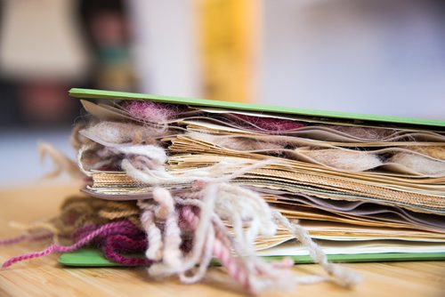 MIKAELA MACKENZIE / WINNIPEG FREE PRESS
A binder showing lichen-dyed wool samples  that Margaret Ferguson researched on display at the Manitoba Crafts Museum and Library in Winnipeg on Thursday, May 30, 2019.  The binder is part of a museum exhibit called the Women of the Manitoba Crafts Guild that runs now through to December. For Carol Sanders story.
Winnipeg Free Press 2019.