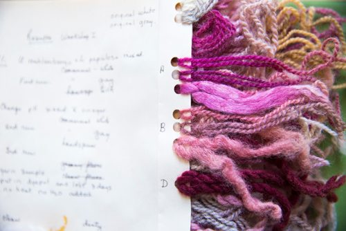 MIKAELA MACKENZIE / WINNIPEG FREE PRESS
A binder showing lichen-dyed wool samples  that Margaret Ferguson researched on display at the Manitoba Crafts Museum and Library in Winnipeg on Thursday, May 30, 2019.  The binder is part of a museum exhibit called the Women of the Manitoba Crafts Guild that runs now through to December. For Carol Sanders story.
Winnipeg Free Press 2019.