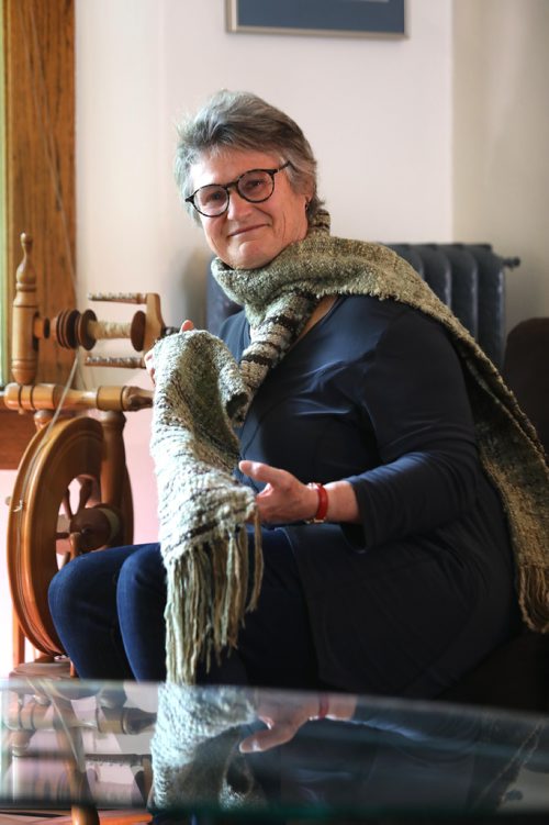 RUTH BONNEVILLE /  WINNIPEG FREE PRESS 

PASSAGES


Portrait of Lyn Ferguson  wearing scarf made of wool that her mother, the late Margaret Ferguson, spun, dyed and wove, and pix of Margarets spinning wheel with spindle of wool that she dyed.

Carol Sanders  | Reporter

May 30, 2019
