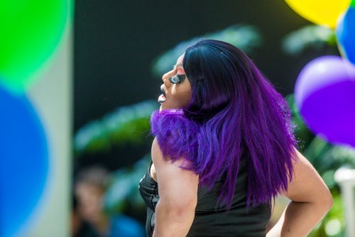 MIKAELA MACKENZIE / WINNIPEG FREE PRESS
Purple Haze performs at a drag show at the University of Manitoba Brodie Atrium in Winnipeg on Friday, May 31, 2019.   Standup.
Winnipeg Free Press 2019.