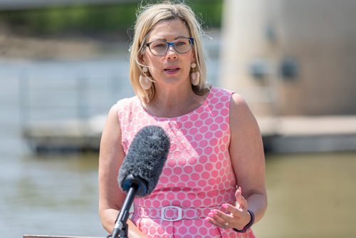 SASHA SEFTER / WINNIPEG FREE PRESS
Minister of Sustainable Development Rochelle Squires announces new development plans for a provincial park during a press conference on the main docks in The Forks.
190531 - Friday, May 31, 2019.