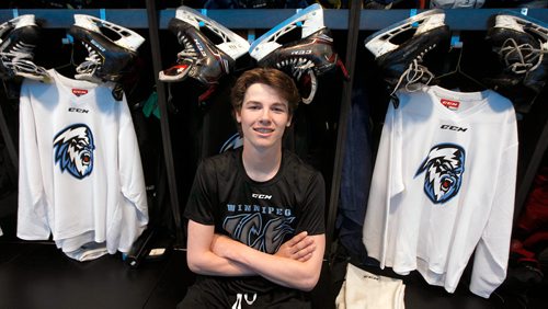 PHIL HOSSACK / WINNIPEG FREE PRESS - Winnipeg Ice signed No. 2 overall draft pick Conor Geekie seen here in the Ice dressing room at the Rink Friday. Mike Sawatzky's story.  - May 31, 2019.