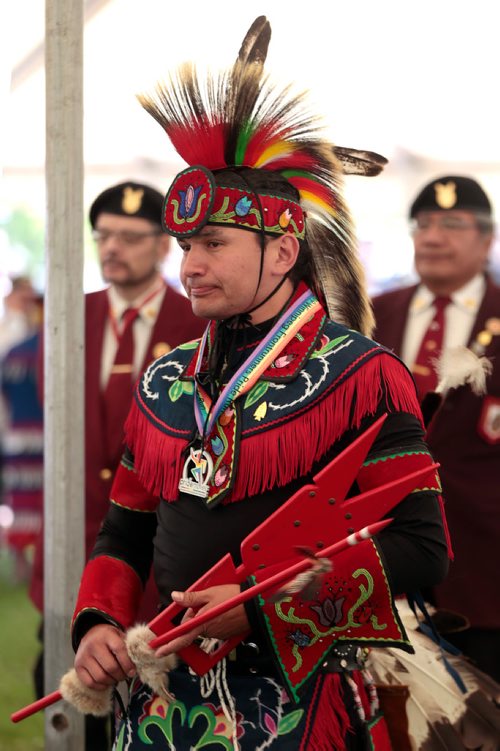 PHIL HOSSACK / WINNIPEG FREE PRESS - Traditional dancer and Leader of the provincial opposition Wab Kinew took part in part of the Grand Entry at the 2Spirit Pow Wow Saturday at the Forks. Part of the weekends Pride Celebrations. STAND-UP  - June 1, 2019.