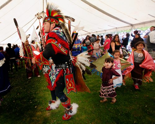 PHIL HOSSACK / WINNIPEG FREE PRESS - Traditional dancer and Leader of the provincial opposition Wab Kinew whirls through an opening dance as part of the Grand Entry at the 2Spirit Pow Wow Saturday at the Forks. Part of the weekends Pride Celebrations. STAND-UP  - June 1, 2019.