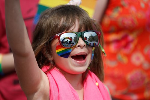 JOHN WOODS / WINNIPEG FREE PRESS
Marcia Van Steelandt, 6, waves her flag at Pride parade in Winnipeg Sunday, June 2, 2019.

Reporter: