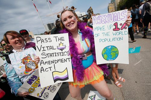 JOHN WOODS / WINNIPEG FREE PRESS
Cassidy Allison from Winnipeg As Alliance gets her message out at Pride parade in Winnipeg Sunday, June 2, 2019.

Reporter:
