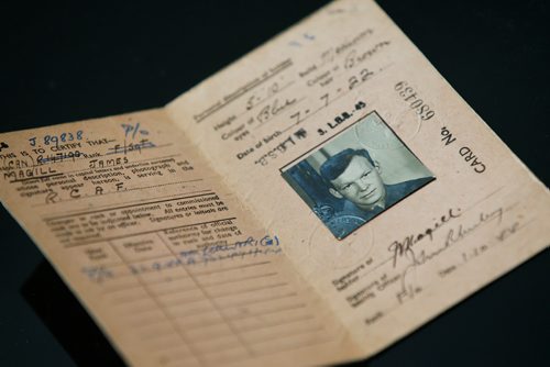 JOHN WOODS / WINNIPEG FREE PRESS
Jim Magills, a Royal Canadian Air Force veteran, old identification card is photographed in his Winnipeg home Wednesday, May 29, 2019. He was in the air during D-Day.

Reporter: Kevin Rollason