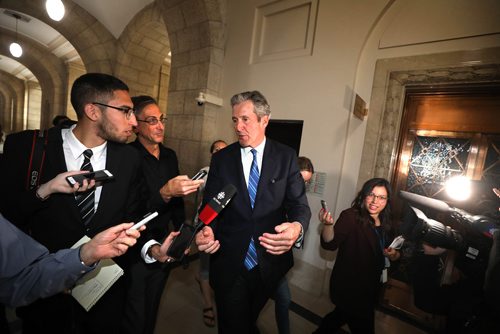 RUTH BONNEVILLE /  WINNIPEG FREE PRESS 

Local - LAST DAY AT LEGISLATURE:

Premier Brian Pallister makes his way down the hallway to his office as the media asks  him questions after leaving the chamber on the last day of the spring legislative sitting on Monday. 


June 3rd, 2019
