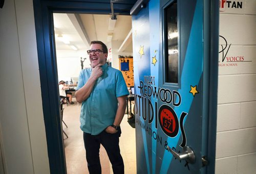 RUTH BONNEVILLE /  WINNIPEG FREE PRESS 

49.8  Feature: Sisler's Redwood Animation Studio

Profile on Sisler becoming a pipeline to the Vancouver Film School with many students ending up pursuing a career in film thanks to the Sisler program led by Instructor Mr. Jamie Leduc. 


Portrait of Instructor Mr Jamie Leduc next to door of classroom.  Candid photo of Leduc caught in funny moment.  

See Randall King story 



June 4th, 2019
