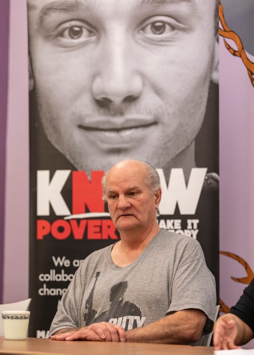 SASHA SEFTER / WINNIPEG FREE PRESS
Ian Graham speaks to the media about receiving Rent Assist and EIA during a press conference by Make Poverty History Manitoba held at the West Central Women's Resource Centre.
190605 - Wednesday, June 05, 2019.