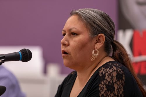 SASHA SEFTER / WINNIPEG FREE PRESS
Gloria Knott speaks to the media during a press conference by Make Poverty History Manitoba held at the West Central Women's Resource Centre.
190605 - Wednesday, June 05, 2019.