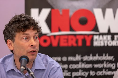 SASHA SEFTER / WINNIPEG FREE PRESS
Steering Committee member of Make Poverty History Manitoba Josh Brandon speaks to the media during a press conference by Make Poverty History Manitoba held at the West Central Women's Resource Centre.
190605 - Wednesday, June 05, 2019.