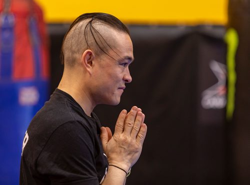 SASHA SEFTER / WINNIPEG FREE PRESS
Derek Pang suffered a traumatic brail injury in 2010 and was in a coma for three and a half days. Pang leads a class at the Canadian Fighting Centre. See Sabrina Carnevale story
190605 - Wednesday, June 05, 2019.